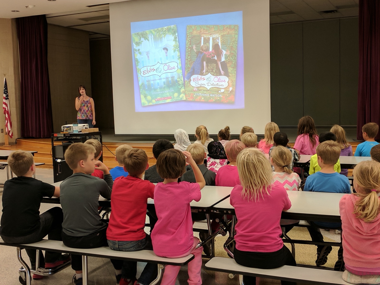 Author Stephanie Watson giving a school presentation.