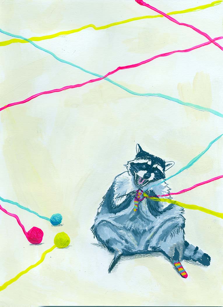 Raccoon knitting socks